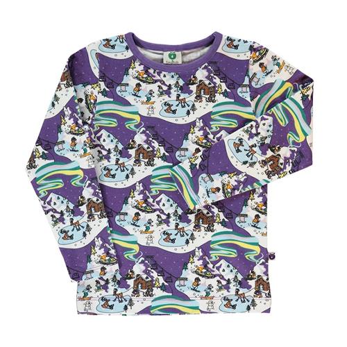 Småfolk Langærmet T-shirt i Loganberry med vinterlandskab 5-6 Y  Lilla  5-6 år  Drenge, Piger