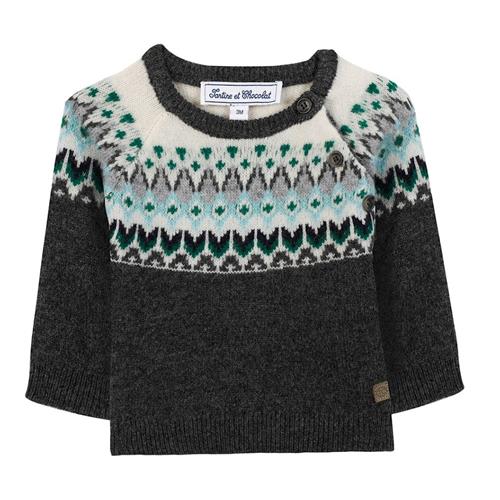 Tartine et Chocolat Uldstrikket sweater Heather antracitgrå 18 months Wool Grå  18 måneder  Drenge