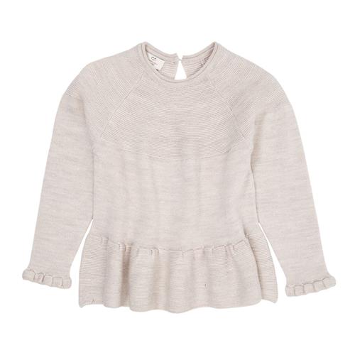 Copenhagen Colors Merino Knit Blouse with Frill  Pale Cream Melange 74 cm  Creme  74 cm  Drenge, Piger