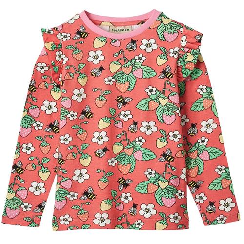 Småfolk Strawberries Langærmet T-shirt Pink Punch 3-4 Y  Lyserød  3-4 år  Piger