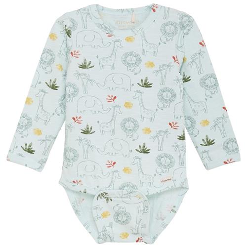Minymo GOTS Mønstret Babybody Misty Blue 56 cm  Blå  56 cm  Drenge