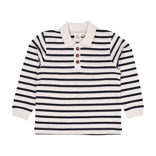 Copenhagen Colors Striped Pique Polo W LS  Navy/Cream Stripe 104cm  Marineblå  104 cm  Drenge, Piger