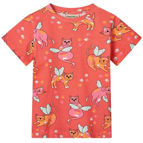 Småfolk Cats T-shirt Pink Punch 7-8 Y  Rød  7-8 år  Piger