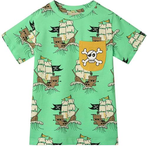 Småfolk Pirate Ships T-shirt Minty Green Tea 2-3 Y  Grøn  2-3 år  Drenge
