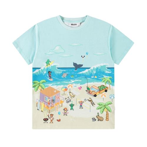 Molo Riley Short Sleeve T-Shirt Pixel Beach 152 cm  Blå  152 cm  Drenge