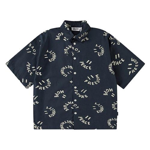 Molo Richie Long Sleeve Shirt Smile Words 134/140 cm  Marineblå  134/140 cm  Drenge