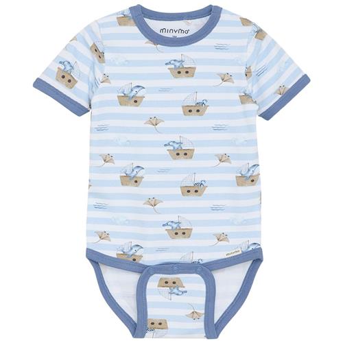 Minymo GOTS Kortærmet Baby Body Aop Skyway 50 cm  Blå  50 cm  Drenge