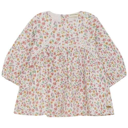 Minymo Kjole Aop Marshmallow White 80 cm  Hvid  80 cm  Piger