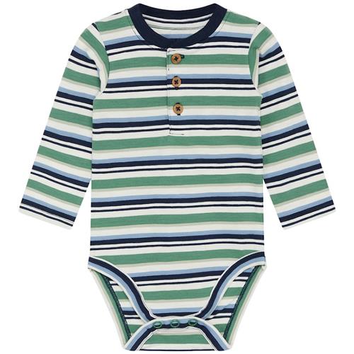 Hust&Claire Bjorn Stribet Babybody Spruce 56 cm  Blå  56 cm  Drenge