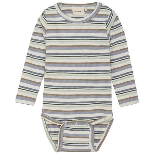 Minymo Ribbet Baby Body Blue Fog 62 cm  Blå  62 cm  Drenge