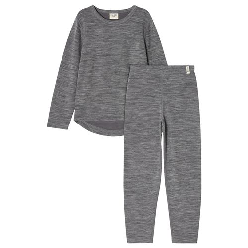 Kuling Gisborn Baselayer-sæt I Uld Og Bambus Dark Grey Melange 110/116 cm Uld Grå  110/116 cm  Drenge, Piger