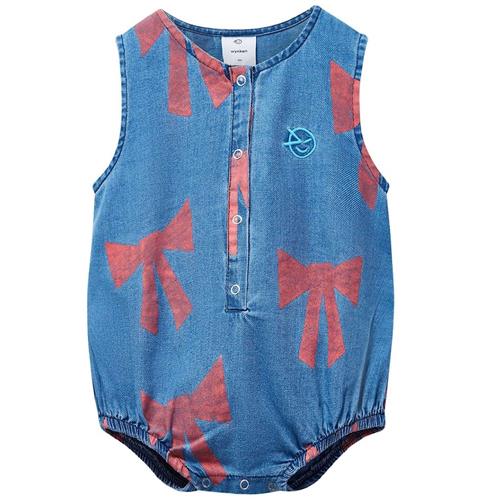 Wynken Mini Bow Romper Twill Denim 18 months  Blå  18 måneder  Piger