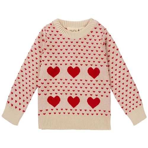 Flöss Zoe Strikket Trøje Ruby Red/Cloud 74 cm  Beige  74 cm  Drenge, Piger