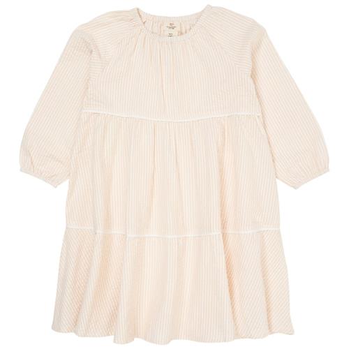 Copenhagen Colors Bow Seersucker-kjole Dusty Rose Cream Stripe 98 cm  Lyserød  98 cm  Piger