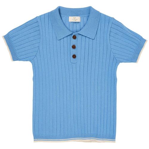 Copenhagen Colors GOTS Ribstrikket Poloshirt Sky Blue Cream 104cm  Blå  104 cm  Drenge