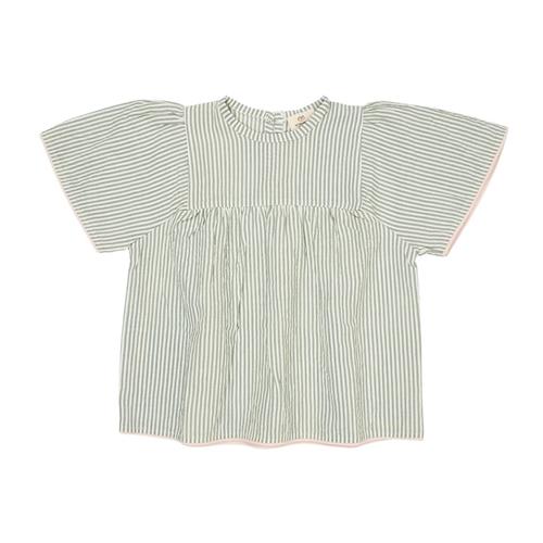 Copenhagen Colors GOTS Seersucker-bluse Green Cream Rose Stripe 80 cm  Grøn  80 cm  Piger