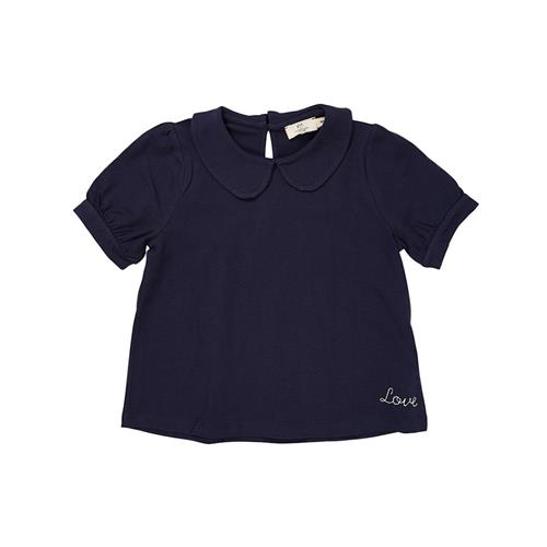 Copenhagen Colors Solid Kortærmet Bluse Med Krave Navy 116 cm  Blå  116 cm  Piger
