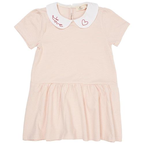 Copenhagen Colors Stribet Poplin-kjole Med Krave Dusty Rose Cream Stripe 80 cm  Lyserød  80 cm  Piger
