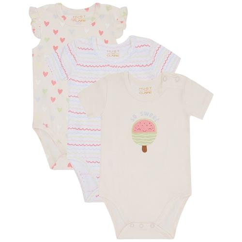 Hust&Claire Bella 3-pak Baby Body White 68 cm  Hvid  68 cm  Piger