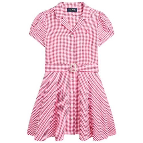 Ralph Lauren Gingham Skjortekjole Belmont Pink LINEN-GINGHAMDRESS-DR-DAD DAY DRESS BELMONT PINK WHITE  Lyserød  136-138 cm  Piger