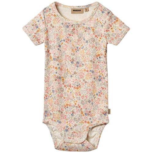 Wheat Linette Kortærmet Baby Body Bright Flowers 74 cm  Creme  74 cm  Piger