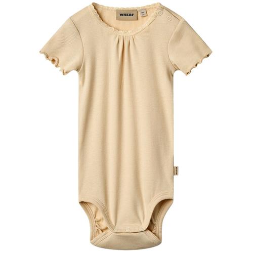 Wheat Edna Ribbet Kortærmet Baby Body Macadamia 62 cm  Beige  62 cm  Piger