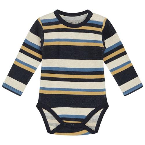 Hust&Claire GOTS Buster Babybody Beige Melange 68 cm  Marineblå  68 cm  Drenge