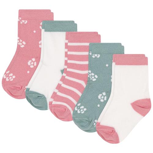 Petit Bateau Flowers 5-pak Bomuldsstrømper Green Pink 0-3 months  Lyserød  0-3 måneder  Piger