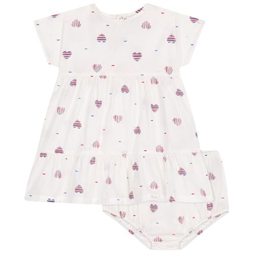 Petit Bateau Hearts Bomuldskjole Med Bloomer Avalanche Multicolor 24 months  Hvid  24 måneder  Piger