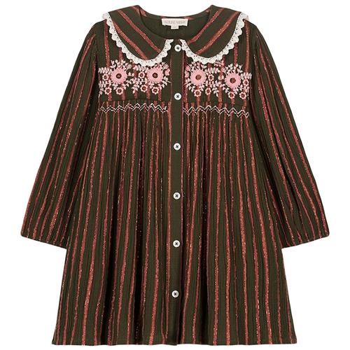 Louise Misha Marlotta Stribet Baby-kjole Khaki Copper 18 months  Grøn  18 måneder  Piger