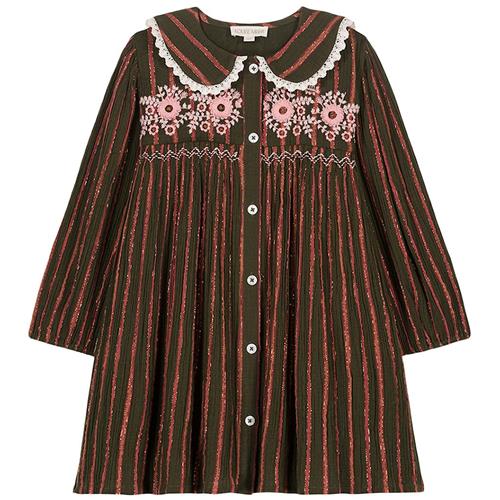Louise Misha Marlotta Stribet Kjole Khaki Copper 6 Y  Grøn  6 år  Piger