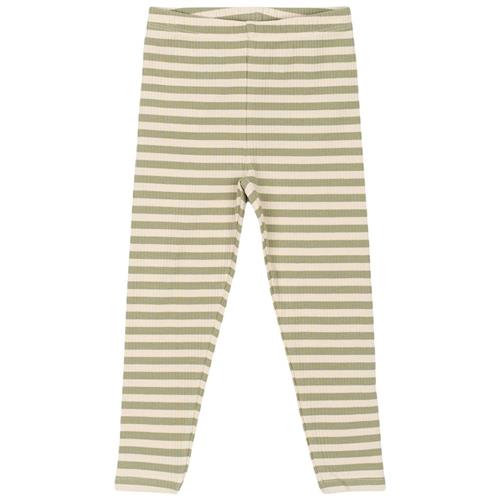 The New Siblings GOTS Uni Ribbede Leggings Tea Striped Tea Striped 56 cm  Grøn  56 cm  Drenge, Piger