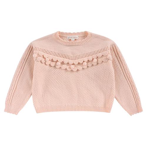 Louise Misha Ionnisa Strikket Baby Sweater Blush 12 months  Lyserød  12 måneder  Piger
