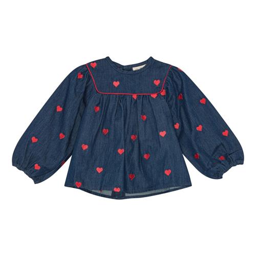 Flöss Amee Bluse Mid Blue Heart  Mid Blue Heart-80 cm  Blå  80 cm  Piger