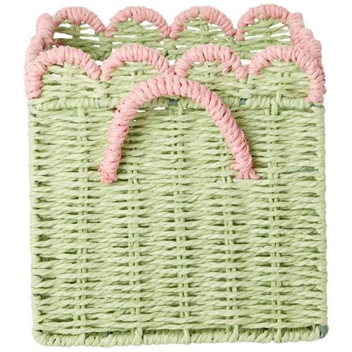 RICE Small Foldbar Kurv Af Papirreb Med Kammuslingekant Green With Soft Pink One Size    One Size  Drenge, Piger