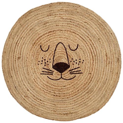 RICE Lion Face Gulvmåtte I Jute Natural One Size    One Size  Drenge, Piger
