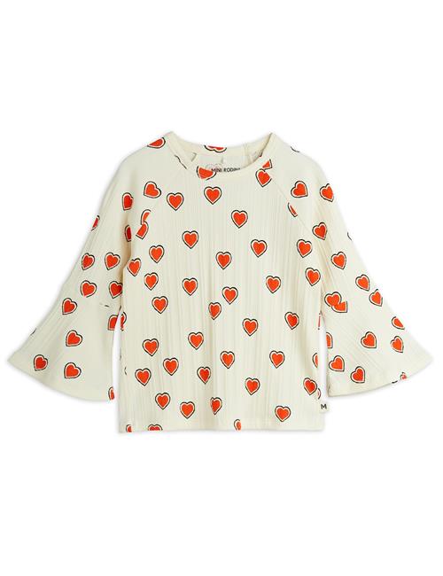Mini Rodini GOTS Outlined Hears Aop Trompetærmet Top Offwhite  92/98 cm    92/98 cm  Drenge, Piger