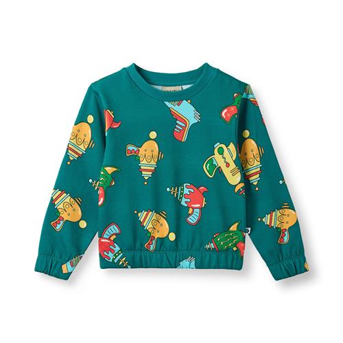 Småfolk Yapeen With Space Blasters Sweatshirt Petroleum Green  Petroleum green-4-5 Y  Grøn  4-5 år  Drenge