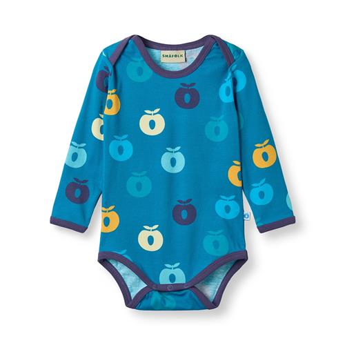 Småfolk Ulm Long-Sleeved Baby Body with Apples Solid blue Solid blue-56 cm  Blå  56 cm  Drenge