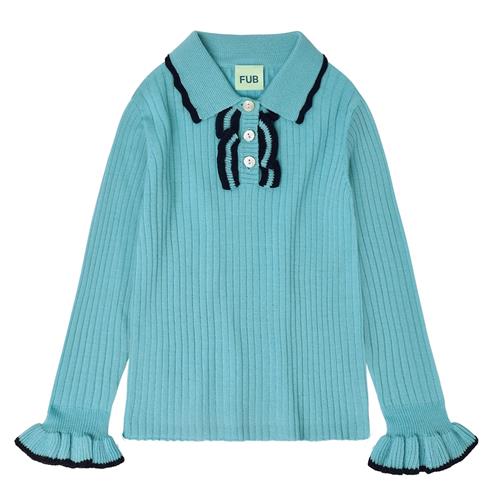 FUB Polo Med Frynser Aqua  Aqua-140 cm Uld Blå  140 cm  Piger