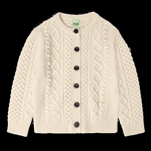 FUB Aran Cardigan Ecru  Ecru-130 cm Wool Beige  130 cm  Drenge, Piger