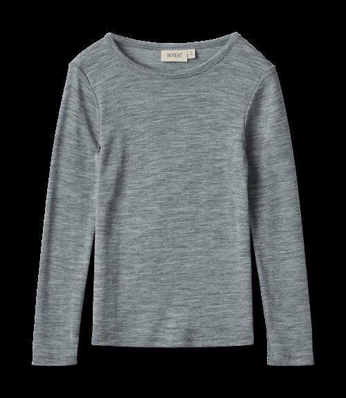 Wheat Alfie Langærmet Uld-T-shirt Melange Grey  Melange Grey 122 cm Wool Grå  122 cm  Drenge, Piger