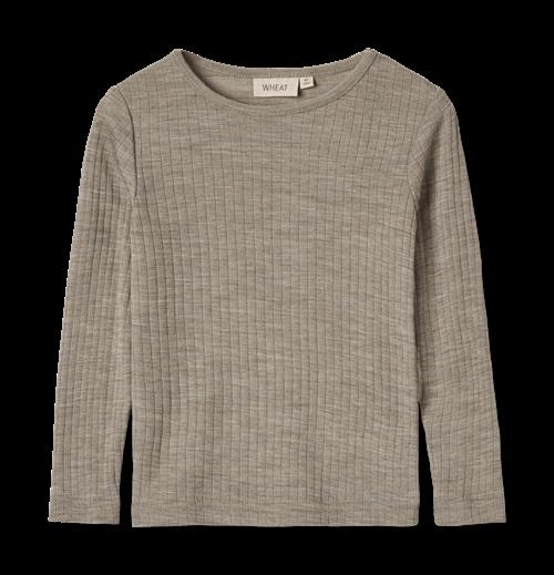 Wheat Alfie Langærmet Uld-silke-T-shirt Khaki Melange  Khaki Melange 98 cm Wool Brun  98 cm  Drenge, Piger