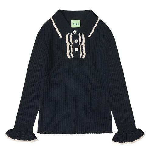 FUB Polo Med Uldfrynser Dark Navy  Dark Navy-130 cm Wool Marineblå  130 cm  Piger
