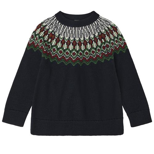 FUB Fair Isle Uld-sweater Dark Navy  Dark Navy-140 cm Uld Marineblå  140 cm  Drenge, Piger