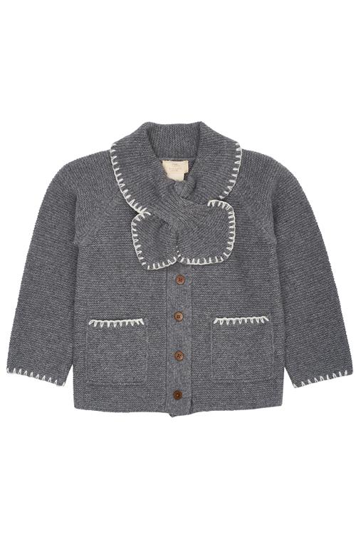 Copenhagen Colors Cardigan I Lammeuld Med Krave Dark Grey Cream  Dark Grey Cream 128 cm Wool Grå  128 cm  Piger