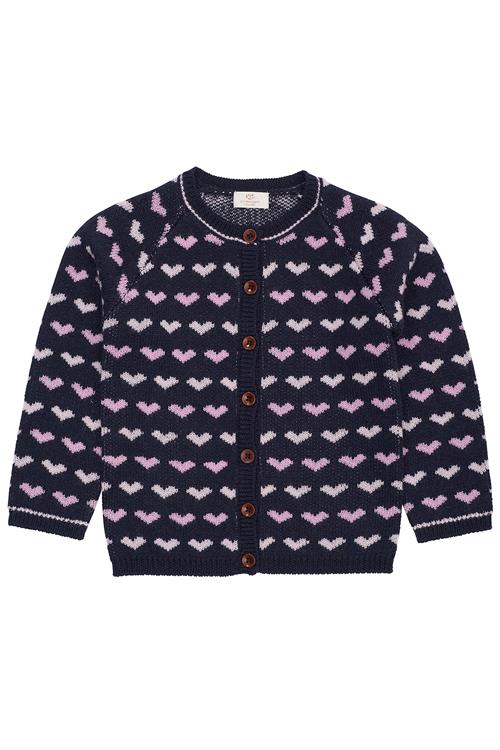 Copenhagen Colors Cardigan Med Hjerte I Merinould Navy Bubblegum  Navy Bubblegum 104 cm Wool Marineblå  104 cm  Piger