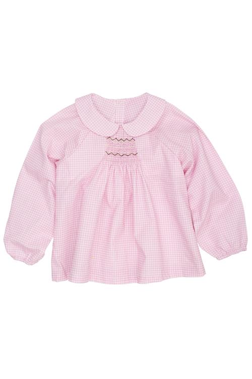 Copenhagen Colors GOTS Håndlavet Broderet Smock Houndstooth-bluse Syringa  Syringa 128 cm  Lyserød  128 cm  Piger