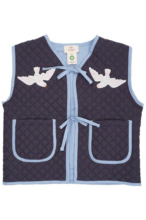 Copenhagen Colors Broderet Ternet Quiltet Vest Brown Blue Check  Brown Blue Check 110 cm  Brun  110 cm  Piger