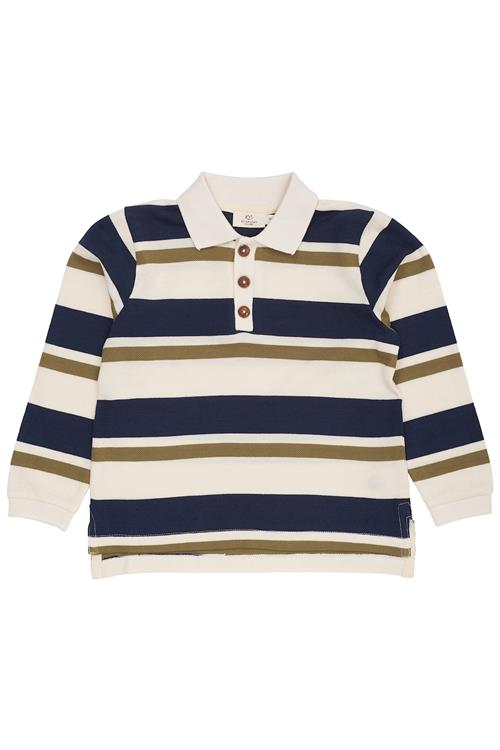 Copenhagen Colors GOTS Stribet Piqué-polo Med Lange Ærmer Green  Green 104 cm  Grøn  104 cm  Drenge